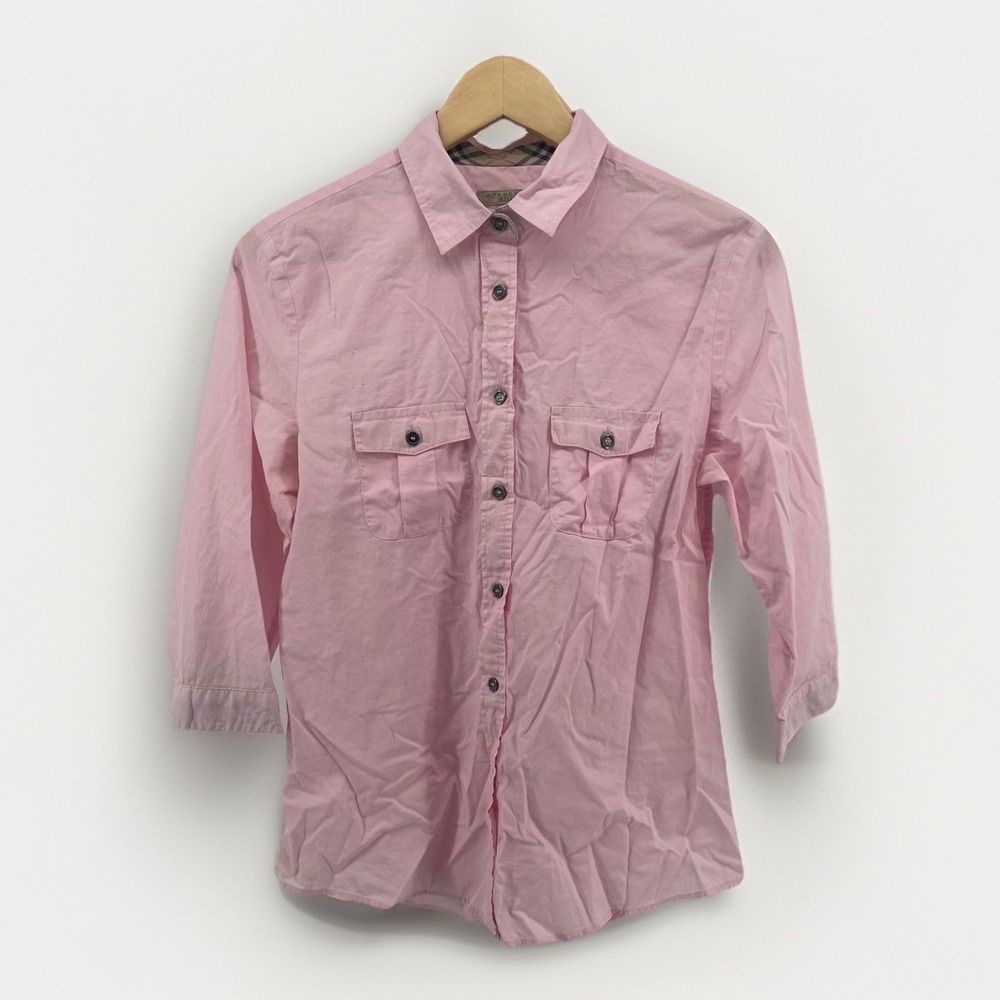Burberry Brit Shirt Women M Pink Nova Check 3/4 Sleeve Button Up Vintage